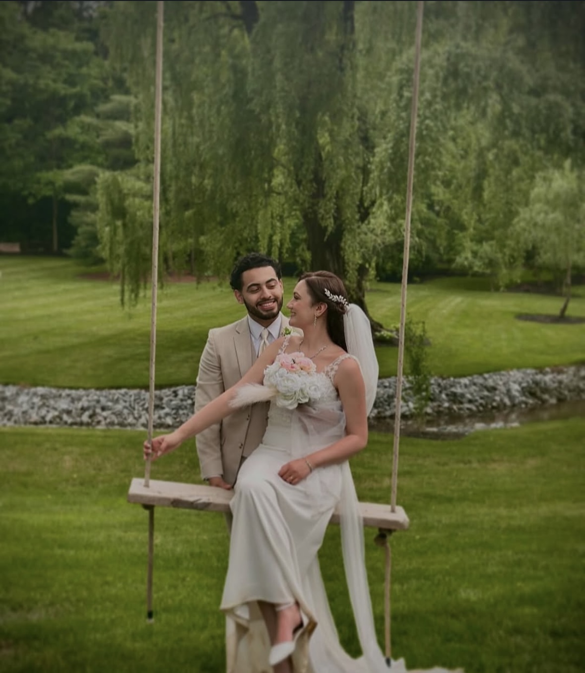 Wedding photography on the swing at Shawnee Run in Columbia, PA